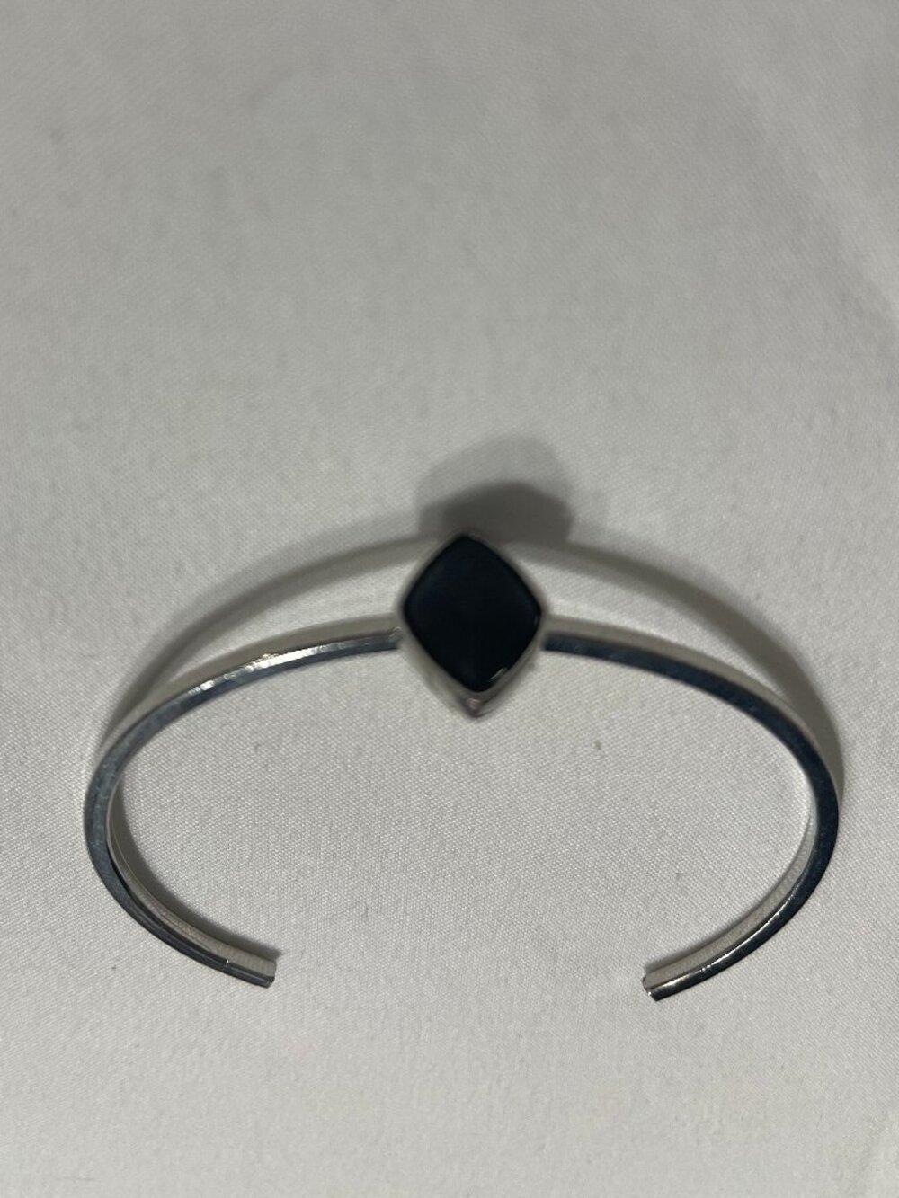 Minimalist Silver Black Stone Open Cuff Bracelet